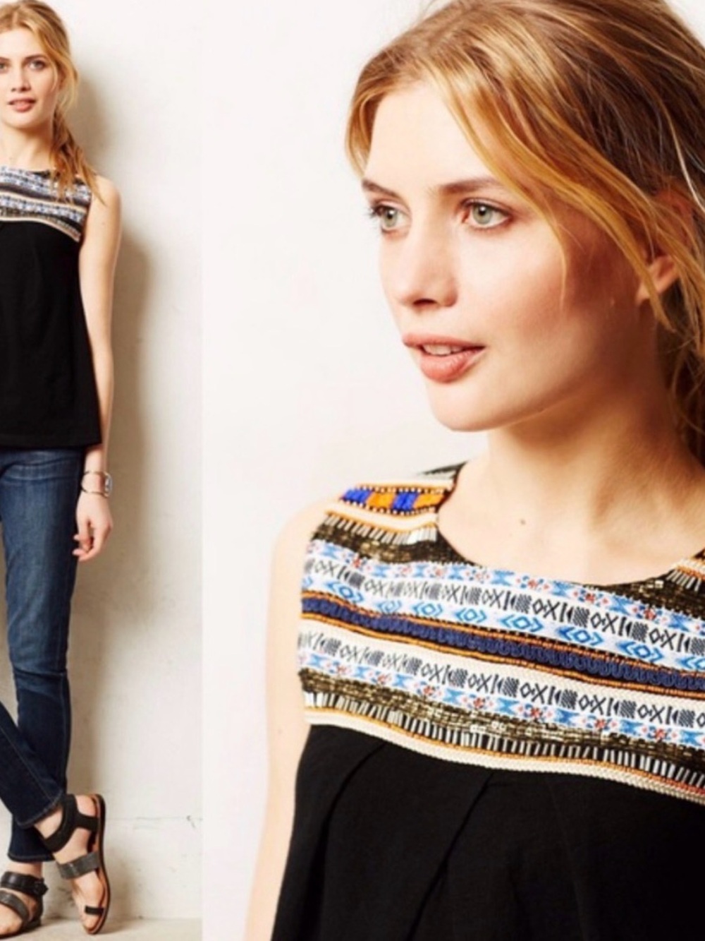 Akemi Kin Anthropologie Large Black Beaded Sleeveless Top